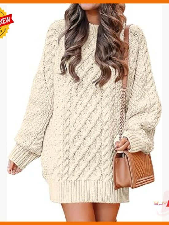 Dresses & Skirts - Oversized Cable Knit Sweater Dress Long Sleeve Chunky Winter Mini